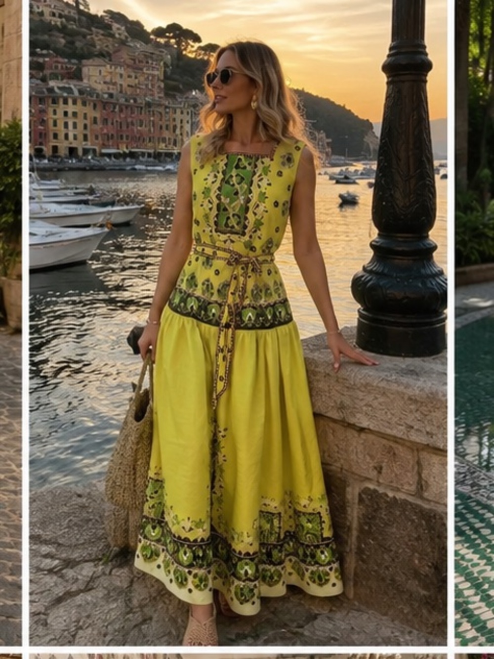 Alemais Bridgette Lime Yellow print midi Dress last🔥